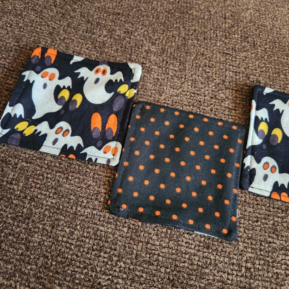 Halloween Coasters Set Of 4 Ghosts Black White Orange New